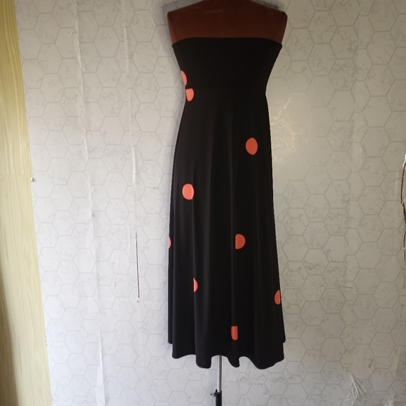 Lularoe long black skirt with orange polkadot pattern - Picture 11 of 13